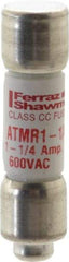 Ferraz Shawmut - 600 VAC/VDC, 1.25 Amp, Fast-Acting General Purpose Fuse - Clip Mount, 1-1/2" OAL, 100 at DC, 200 at AC kA Rating, 13/32" Diam - USA Tool & Supply