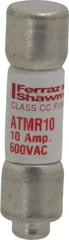 Ferraz Shawmut - 600 VAC/VDC, 10 Amp, Fast-Acting General Purpose Fuse - Clip Mount, 1-1/2" OAL, 100 at DC, 200 at AC kA Rating, 13/32" Diam - USA Tool & Supply