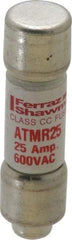 Ferraz Shawmut - 600 VAC/VDC, 25 Amp, Fast-Acting General Purpose Fuse - Clip Mount, 1-1/2" OAL, 100 at DC, 200 at AC kA Rating, 13/32" Diam - USA Tool & Supply