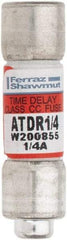 Ferraz Shawmut - 300 VDC, 600 VAC, 0.25 Amp, Time Delay General Purpose Fuse - Clip Mount, 1-1/2" OAL, 100 at DC, 200 at AC kA Rating, 13/32" Diam - USA Tool & Supply