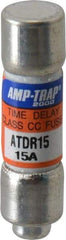 Ferraz Shawmut - 300 VDC, 600 VAC, 15 Amp, Time Delay General Purpose Fuse - Clip Mount, 1-1/2" OAL, 100 at DC, 200 at AC kA Rating, 13/32" Diam - USA Tool & Supply