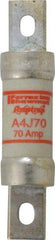 Ferraz Shawmut - 300 VDC, 600 VAC, 70 Amp, Fast-Acting General Purpose Fuse - Clip Mount, 4-5/8" OAL, 100 at DC, 200 at AC kA Rating, 1-1/8" Diam - USA Tool & Supply