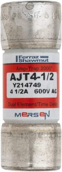 Ferraz Shawmut - 500 VDC, 600 VAC, 4.5 Amp, Time Delay General Purpose Fuse - Clip Mount, 2-1/4" OAL, 100 at DC, 200 at AC, 300 (Self-Certified) kA Rating, 13/16" Diam - USA Tool & Supply