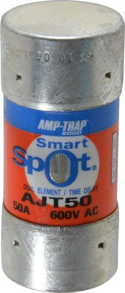 Ferraz Shawmut - 500 VDC, 600 VAC, 50 Amp, Time Delay General Purpose Fuse - Clip Mount, 2-3/8" OAL, 100 at DC, 200 at AC, 300 (Self-Certified) kA Rating, 1-1/16" Diam - USA Tool & Supply