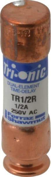Ferraz Shawmut - 250 VAC/VDC, 0.5 Amp, Time Delay General Purpose Fuse - Clip Mount, 50.8mm OAL, 20 at DC, 200 at AC kA Rating, 9/16" Diam - USA Tool & Supply