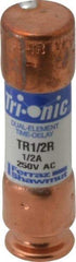 Ferraz Shawmut - 250 VAC/VDC, 0.5 Amp, Time Delay General Purpose Fuse - Clip Mount, 50.8mm OAL, 20 at DC, 200 at AC kA Rating, 9/16" Diam - USA Tool & Supply
