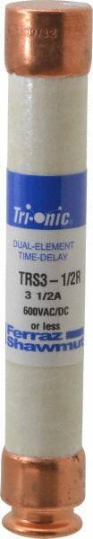Ferraz Shawmut - 600 VAC/VDC, 3.5 Amp, Time Delay General Purpose Fuse - Clip Mount, 127mm OAL, 20 at DC, 200 at AC kA Rating, 13/16" Diam - USA Tool & Supply