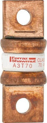 Ferraz Shawmut - 160 VDC, 300 VAC, 70 Amp, Fast-Acting General Purpose Fuse - Bolt-on Mount, 2-5/32" OAL, 200 at AC, 50 at DC kA Rating, 13/16" Diam - USA Tool & Supply