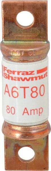 Ferraz Shawmut - 300 VDC & 600 VAC, 80 Amp, Fast-Acting General Purpose Fuse - Bolt-on Mount, 75mm OAL, 100 at DC, 200 at AC kA Rating, 13/16" Diam - USA Tool & Supply