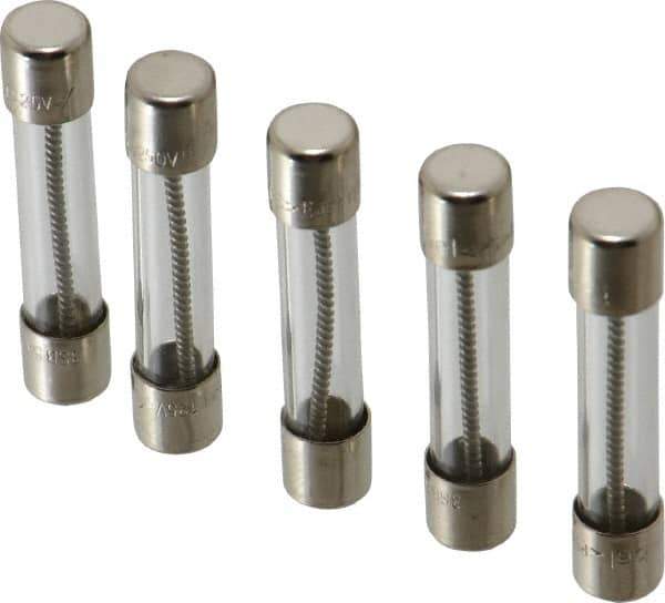 Ferraz Shawmut - 250 VAC, 5 Amp, Time Delay Miniature Glass Fuse - Clip Mount, 1-1/4" OAL, 1/4" Diam - USA Tool & Supply
