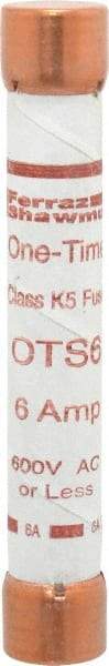 Ferraz Shawmut - 300 VDC, 600 VAC, 6 Amp, Fast-Acting General Purpose Fuse - Clip Mount, 127mm OAL, 20 at DC, 50 at AC kA Rating, 13/16" Diam - USA Tool & Supply
