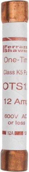 Ferraz Shawmut - 300 VDC, 600 VAC, 12 Amp, Fast-Acting General Purpose Fuse - Clip Mount, 127mm OAL, 20 at DC, 50 at AC kA Rating, 13/16" Diam - USA Tool & Supply