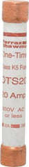 Ferraz Shawmut - 300 VDC, 600 VAC, 20 Amp, Fast-Acting General Purpose Fuse - Clip Mount, 127mm OAL, 20 at DC, 50 at AC kA Rating, 13/16" Diam - USA Tool & Supply