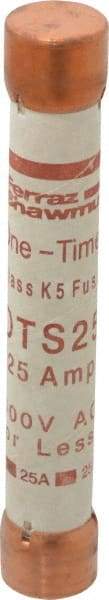 Ferraz Shawmut - 300 VDC, 600 VAC, 25 Amp, Fast-Acting General Purpose Fuse - Clip Mount, 127mm OAL, 20 at DC, 50 at AC kA Rating, 13/16" Diam - USA Tool & Supply