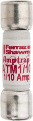 Ferraz Shawmut - 600 VAC/VDC, 0.1 Amp, Fast-Acting General Purpose Fuse - Clip Mount, 1-1/2" OAL, 100 at AC/DC kA Rating, 13/32" Diam - USA Tool & Supply