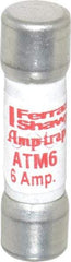 Ferraz Shawmut - 600 VAC/VDC, 6 Amp, Fast-Acting General Purpose Fuse - Clip Mount, 1-1/2" OAL, 100 at AC/DC kA Rating, 13/32" Diam - USA Tool & Supply