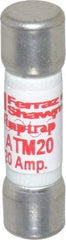 Ferraz Shawmut - 600 VAC/VDC, 20 Amp, Fast-Acting General Purpose Fuse - Clip Mount, 1-1/2" OAL, 100 at AC/DC kA Rating, 13/32" Diam - USA Tool & Supply