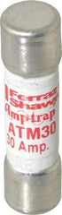 Ferraz Shawmut - 600 VAC/VDC, 30 Amp, Fast-Acting Midget Fuse - Clip Mount, 1-1/2" OAL, 100 at AC/DC kA Rating, 13/32" Diam - USA Tool & Supply