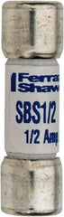 Ferraz Shawmut - 600 VAC, 0.5 Amp, Fast-Acting General Purpose Fuse - Clip Mount, 1-3/8" OAL, 100 at AC kA Rating, 13/32" Diam - USA Tool & Supply