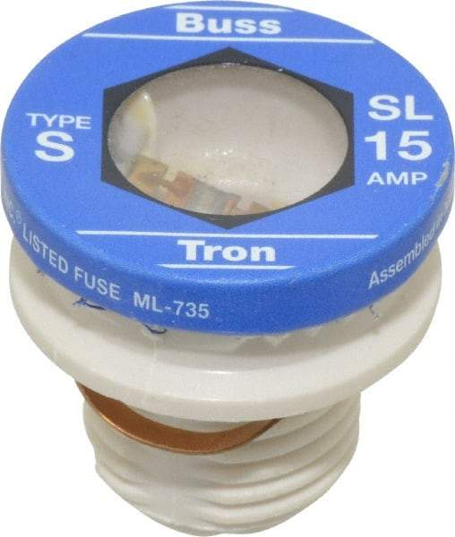 Ferraz Shawmut - 125 VAC, 15 Amp, Time Delay Plug Fuse - Screw Mount Mount, 1.29" OAL, 10 at AC kA Rating, 1-1/8" Diam - USA Tool & Supply