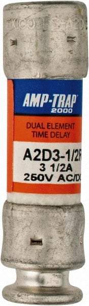 Ferraz Shawmut - 250 VAC/VDC, 3.5 Amp, Time Delay General Purpose Fuse - Clip Mount, 51mm OAL, 100 at DC, 200 at AC kA Rating, 9/16" Diam - USA Tool & Supply