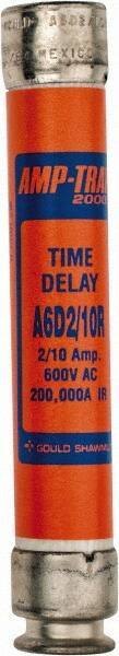 Ferraz Shawmut - 600 VAC/VDC, 0.2 Amp, Time Delay General Purpose Fuse - Clip Mount, 127mm OAL, 100 at DC, 200 at AC kA Rating, 13/16" Diam - USA Tool & Supply