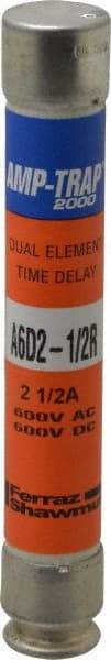 Ferraz Shawmut - 600 VAC/VDC, 2.5 Amp, Time Delay General Purpose Fuse - Clip Mount, 127mm OAL, 100 at DC, 200 at AC kA Rating, 13/16" Diam - USA Tool & Supply