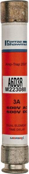 Ferraz Shawmut - 600 VAC/VDC, 3 Amp, Time Delay General Purpose Fuse - Clip Mount, 127mm OAL, 100 at DC, 200 at AC kA Rating, 13/16" Diam - USA Tool & Supply