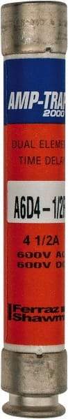 Ferraz Shawmut - 600 VAC/VDC, 4.5 Amp, Time Delay General Purpose Fuse - Clip Mount, 127mm OAL, 100 at DC, 200 at AC kA Rating, 13/16" Diam - USA Tool & Supply