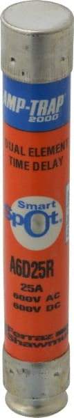 Ferraz Shawmut - 600 VAC/VDC, 25 Amp, Time Delay General Purpose Fuse - Clip Mount, 127mm OAL, 100 at DC, 200 at AC kA Rating, 13/16" Diam - USA Tool & Supply