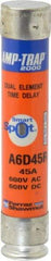 Ferraz Shawmut - 600 VAC/VDC, 45 Amp, Time Delay General Purpose Fuse - Clip Mount, 5-1/2" OAL, 100 at DC, 200 at AC kA Rating, 1-1/16" Diam - USA Tool & Supply