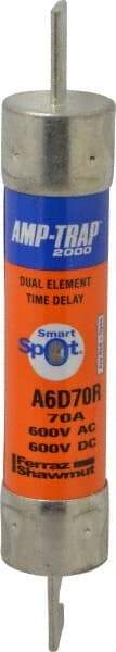 Ferraz Shawmut - 600 VAC/VDC, 70 Amp, Time Delay General Purpose Fuse - Clip Mount, 7-7/8" OAL, 100 at DC, 200 at AC kA Rating, 1-5/16" Diam - USA Tool & Supply