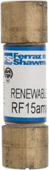 Ferraz Shawmut - 250 VAC, 15 Amp, Fast-Acting Renewable Fuse - Clip Mount, 51mm OAL, 10 at AC kA Rating, 9/16" Diam - USA Tool & Supply