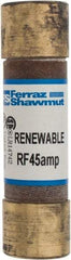 Ferraz Shawmut - 250 VAC, 45 Amp, Fast-Acting Renewable Fuse - Clip Mount, 76mm OAL, 10 at AC kA Rating, 13/16" Diam - USA Tool & Supply