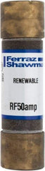 Ferraz Shawmut - 250 VAC, 50 Amp, Fast-Acting Renewable Fuse - Clip Mount, 76mm OAL, 10 at AC kA Rating, 13/16" Diam - USA Tool & Supply