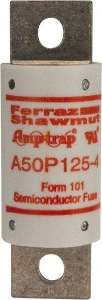 Ferraz Shawmut - 450 VDC, 500 VAC, 125 Amp, Fast-Acting Semiconductor/High Speed Fuse - Bolt-on Mount, 3-5/8" OAL, 100 at AC, 79 at DC kA Rating, 31mm Diam - USA Tool & Supply