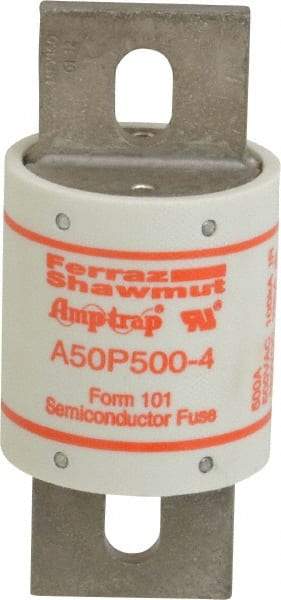 Ferraz Shawmut - 450 VDC, 500 VAC, 500 Amp, Fast-Acting Semiconductor/High Speed Fuse - Bolt-on Mount, 4-15/32" OAL, 100 at AC, 79 at DC kA Rating, 2" Diam - USA Tool & Supply