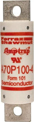 Ferraz Shawmut - 650 VDC, 700 VAC, 100 Amp, Fast-Acting Semiconductor/High Speed Fuse - Bolt-on Mount, 4-3/8" OAL, 100 at AC/DC kA Rating, 31mm Diam - USA Tool & Supply