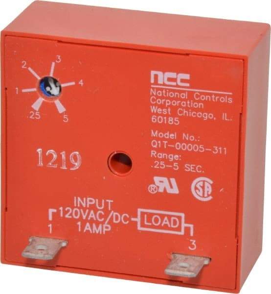 NCC - 2 Pin, Time Delay Relay - 1 at Resistive or Inductive Load Contact Amp, 120 VAC/VDC, On Board Trimpot - USA Tool & Supply