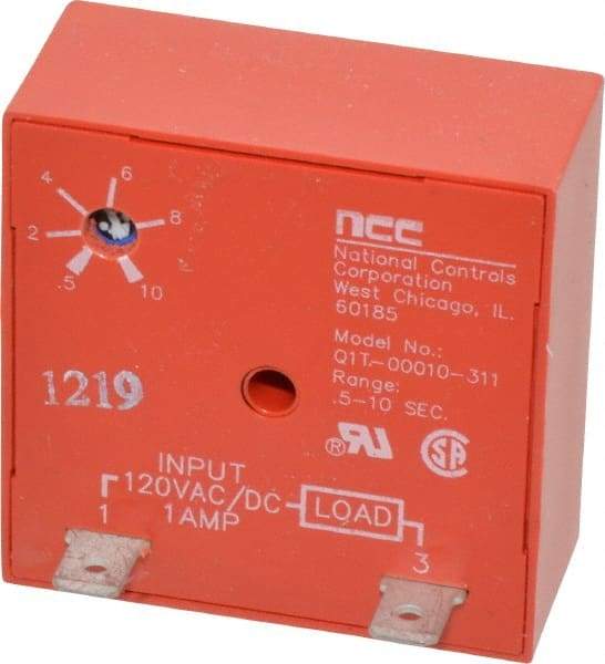 NCC - 2 Pin, Time Delay Relay - 1 at Resistive or Inductive Load Contact Amp, 120 VAC/VDC, On Board Trimpot - USA Tool & Supply