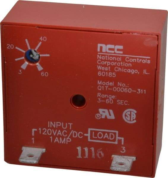 NCC - 2 Pin, Time Delay Relay - 1 at Resistive or Inductive Load Contact Amp, 120 VAC/VDC, On Board Trimpot - USA Tool & Supply