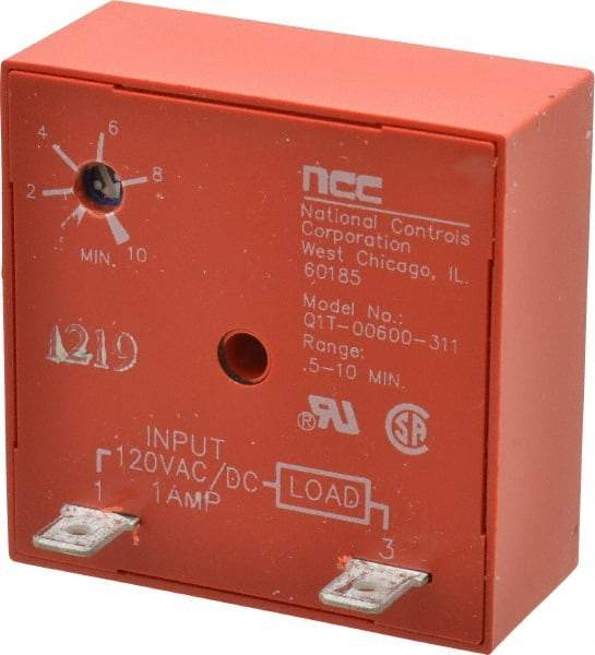 NCC - 2 Pin, Time Delay Relay - 1 at Resistive or Inductive Load Contact Amp, 120 VAC/VDC, On Board Trimpot - USA Tool & Supply