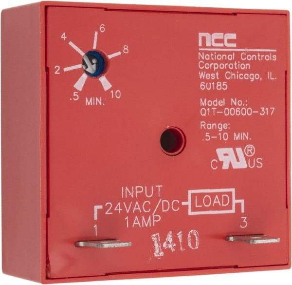 NCC - 2 Pin, Time Delay Relay - 1 at Resistive or Inductive Load Contact Amp, 24 VAC/VDC, On Board Trimpot - USA Tool & Supply