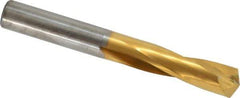 Atrax - 29/64" 135° Spiral Flute Solid Carbide Screw Machine Drill Bit - TiN Finish, Right Hand Cut, 2-1/8" Flute Length, 3-9/16" OAL, Split Point, Straight Shank - USA Tool & Supply