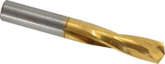 Atrax - 15/32" 135° Spiral Flute Solid Carbide Screw Machine Drill Bit - TiN Finish, Right Hand Cut, 2-1/8" Flute Length, 3-5/8" OAL, Split Point, Straight Shank - USA Tool & Supply