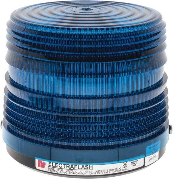 Federal Signal Corp - 12 VDC, 3R NEMA Rated, Strobe Tube, Blue, Strobe Light - 80 Flashes per min, 5-1/2 Inch Diameter, 5-1/16 Inch High, IP66 Ingress Rating, Surface Mount - USA Tool & Supply