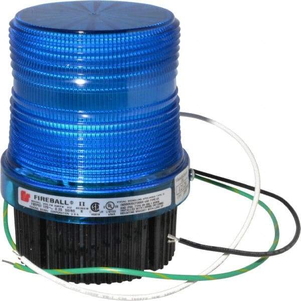 Federal Signal Corp - 120 VAC, 4X NEMA Rated, Strobe Tube, Blue, Single Flash Strobe Light - 90 Flashes per min, 1/2 Inch Pipe, 3-15/16 Inch Diameter, 5-1/4 Inch High, IP66 Ingress Rating, Pipe Mount, Surface Mount - USA Tool & Supply