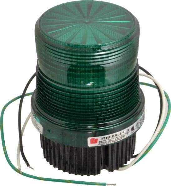 Federal Signal Corp - 120 VAC, 4X NEMA Rated, Strobe Tube, Green, Single Flash Strobe Light - 90 Flashes per min, 1/2 Inch Pipe, 3-15/16 Inch Diameter, 5-1/4 Inch High, IP66 Ingress Rating, Pipe Mount, Surface Mount - USA Tool & Supply