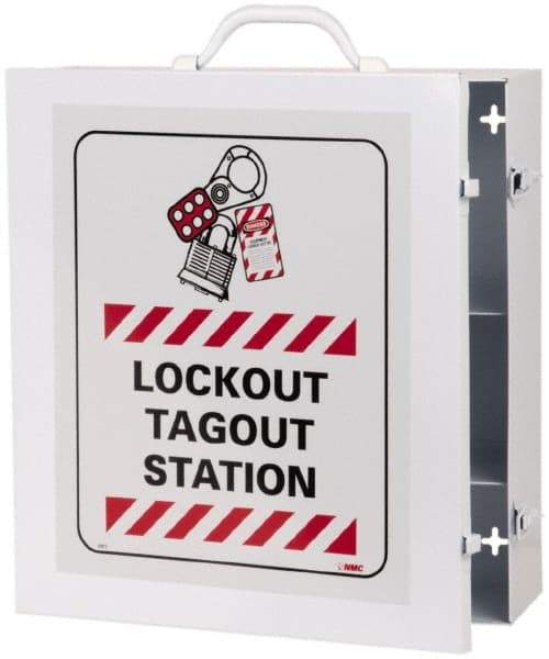 NMC - 1 Piece, Empty Steel Lockout Cabinet - 15 Inch Wide x 16 Inch High x 5-1/2 Inch Deep, White, Covered - USA Tool & Supply