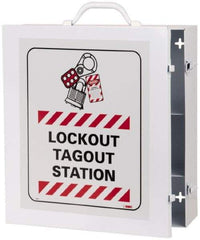 NMC - 1 Piece, Empty Steel Lockout Cabinet - 15 Inch Wide x 16 Inch High x 5-1/2 Inch Deep, White, Covered - USA Tool & Supply